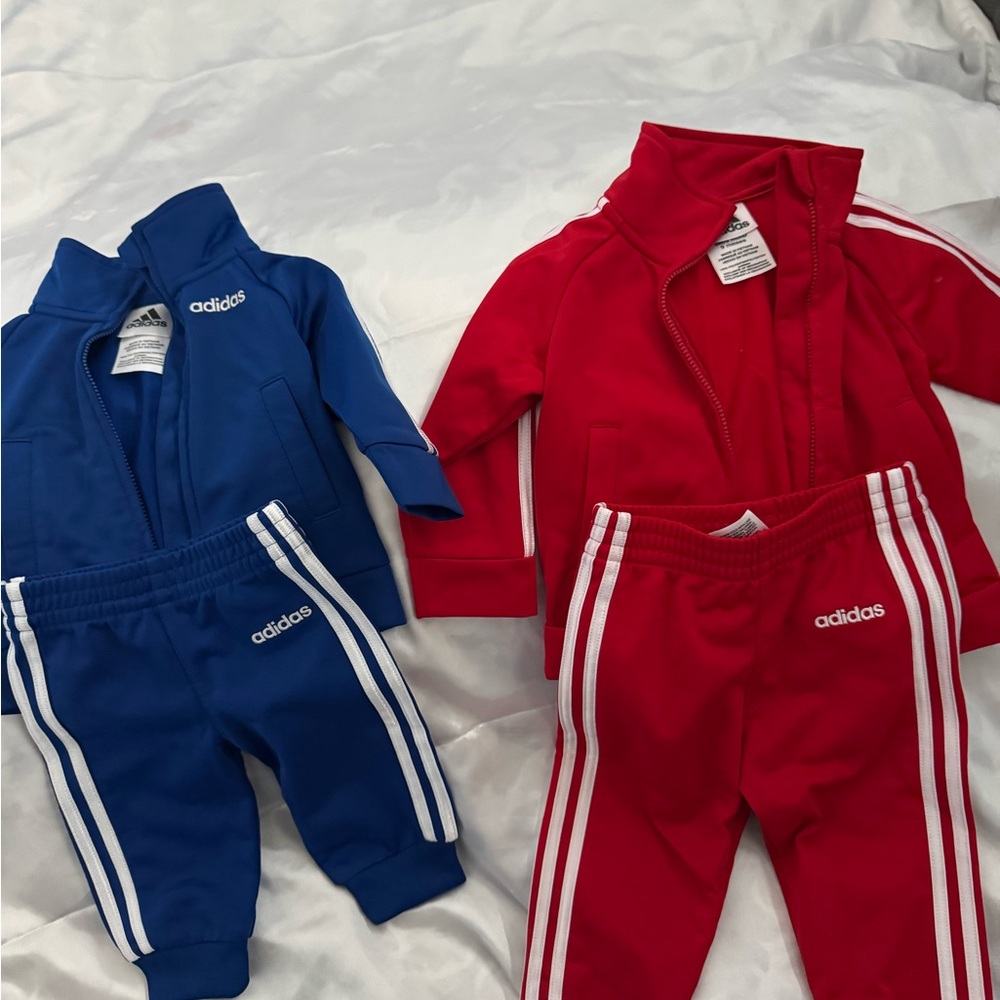 Adidas Kids' Red and Blue Tracksuit Set